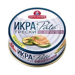 Икорное рыбное изделие. Икра трески с крилем деликатесная пастеризованная "Пате" ж/б 90г