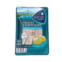 ФИЛЕ СЕЛЬДИ АТЛАНТИЧЕСКОЙ С/С К КАРТОШКЕ В МАСЛЕ РУССКОЕ МОРЕ 400ГР