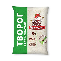 БЗМЖ ТВОРОГ ПЕСТРАВКА 5% 250ГР ПАКЕТ