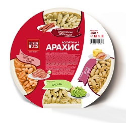 Арахисовое ассорти ТМ "SN" 4 вкуса: морепродукты/охотничьи колбаски/семга/васаби 250г