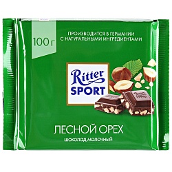 Ritter Sport "ЛЕСНОЙ ОРЕХ". Шок.мол. 100г/12