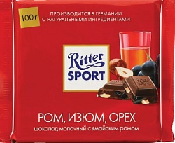 ШОКОЛАД РИТТЕР СПОРТ МОЛ РОМ/ИЗЮМ/ОРЕХ 100ГР