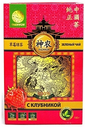 ЧАЙ ШЕННУН ЗЕЛЕНЫЙ КРУПНОЛИСТОВОЙ С КЛУБНИКОЙ 100ГР