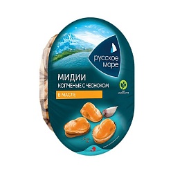 МЯСО МИДИИ ЧИЛИЙСКОЙ РУССКОЕ МОРЕ ПОДКОП. В Р.М. С ЧЕСНОКОМ И ЗЕЛЕНЬЮ 180ГР