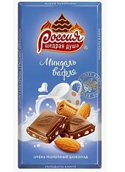 ШОКОЛАД РОССИЯ МОЛОЧНЫЙ МИНДАЛЬ/ВАФЛИ 82ГР