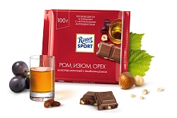 ШОКОЛАД РИТТЕР СПОРТ МОЛ РОМ/ИЗЮМ/ОРЕХ 100ГР