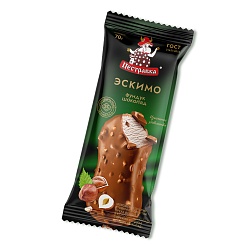 БЗМЖ МОРОЖЕНОЕ ПЕСТРАВКА ЭСКИМО СЛИВ С ПАСТОЙ ОРЕХА ФУНДУКА В МОЛ ШОКОЛАДЕ С ОРЕХОМ ФУНДУКА 70 ГР