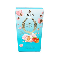 Конфеты ЭССЕН  "Q" клубника со сливками миндалем и кокосом, коробка/150гр