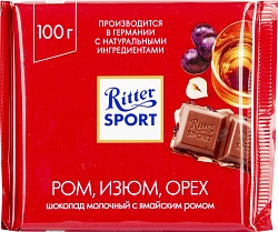 ШОКОЛАД РИТТЕР СПОРТ МОЛ РОМ/ИЗЮМ/ОРЕХ 100ГР