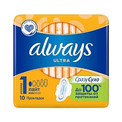 Прокладки гигиенические Always Ultra Light с крылышками размер 1, 10 шт