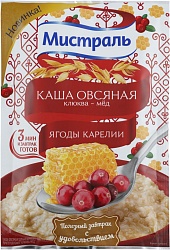 КАША ОВСЯНАЯ МИСТРАЛЬ КЛЮКВА/МЕД 40ГР